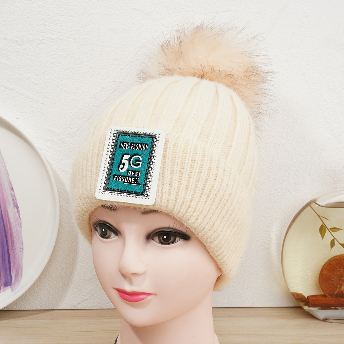 Women's Winter Beanie Hat With Pom Pom Woolen Hat Velvet Knitted Hat