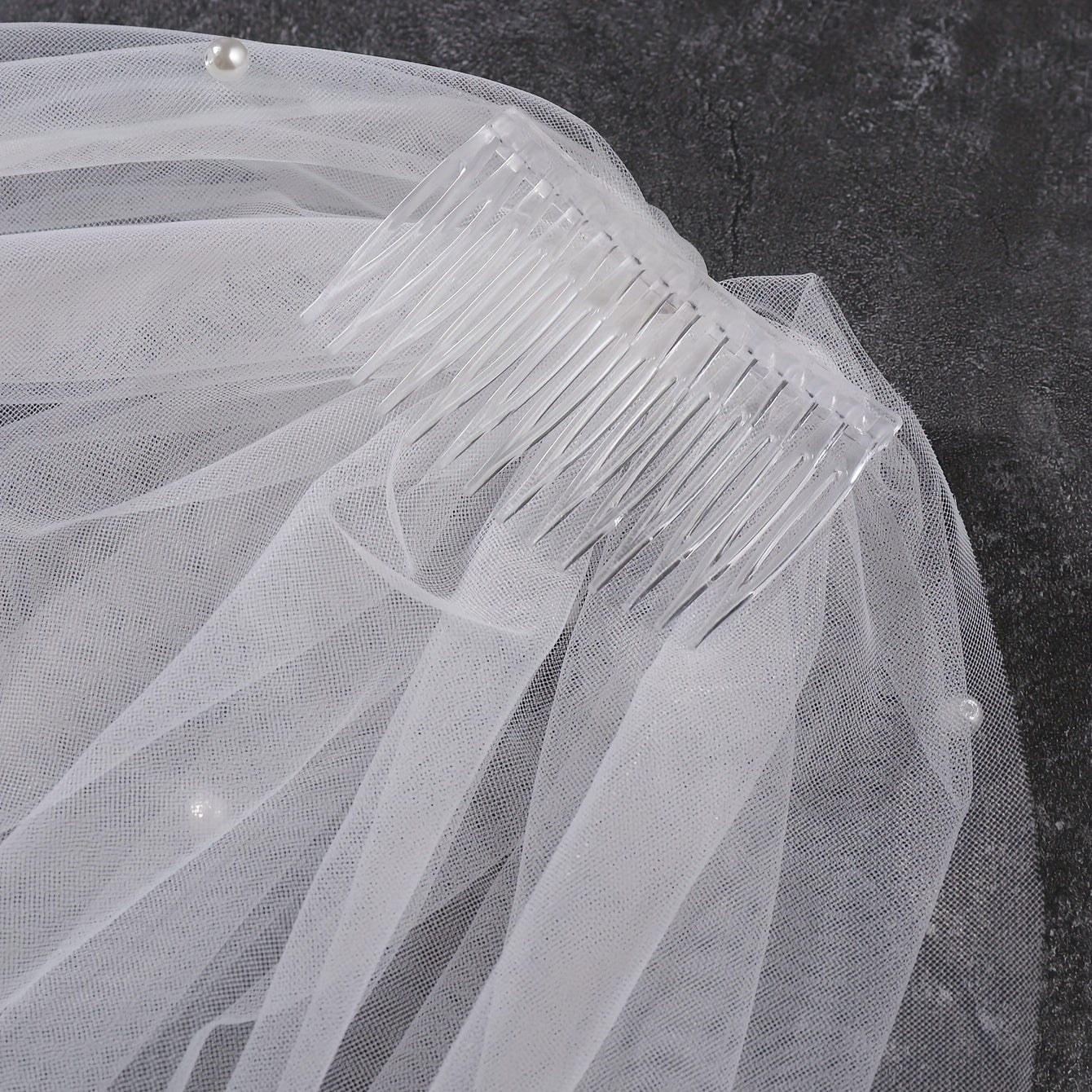 Mesh Head Veil With Comb Double Layer Bridal Veil Faux Pearl