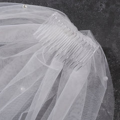 Mesh Head Veil With Comb Double Layer Bridal Veil Faux Pearl