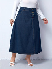 Preppy Denim Skirt High Rise Loose Fit With Pockets