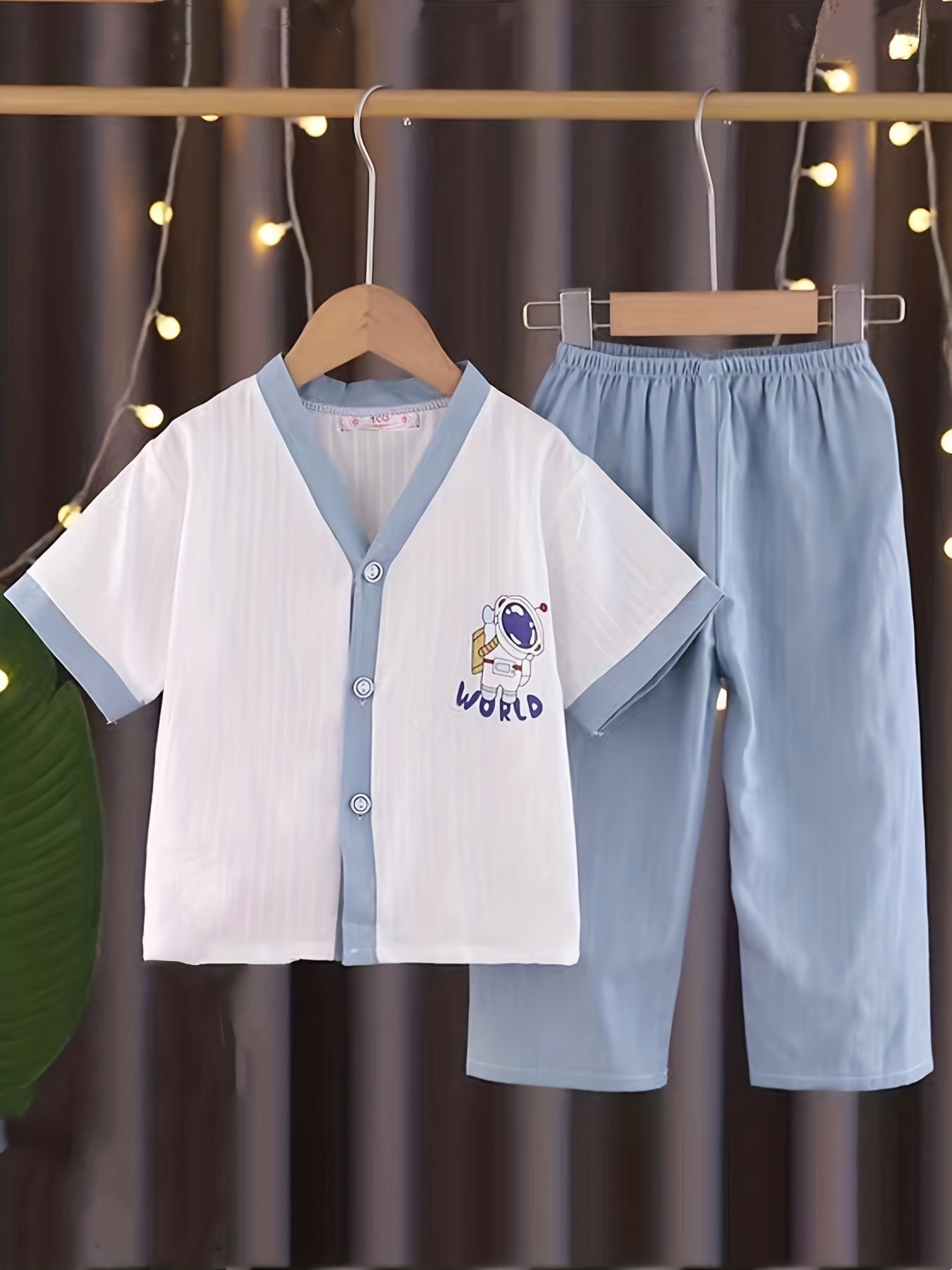 Boys Astronaut Pajama Set Short Sleeves & Bottoms Comfortable Cozy Loungewear