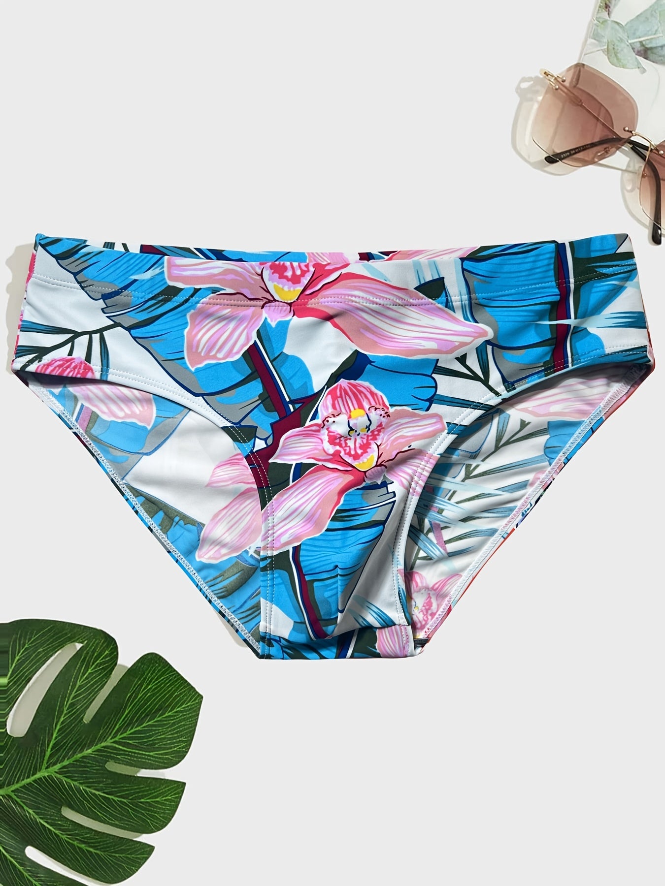 Men's Floral Print Racing Swim Trunks Large Size Swimwear