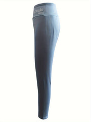 Sports Leggings Women's Plus Letter Print Fleece Lined Wide Waistband