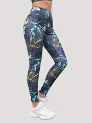 Flower & Leaf Print Leggings Butt Lifting Yoga Pants