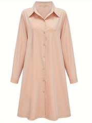 Plus Solid Button Up Long Sleeve Shirt Dress
