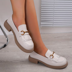 Women's Tassel Chunky Heel Loafers Slip On Comfortable Shoes