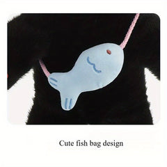 Cute Kitten Plush Toy Fish Backpack with Bow Tie