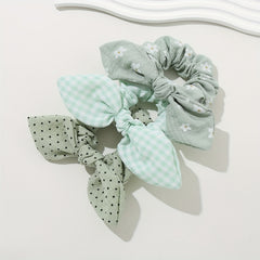 3PCS Sweet Pastoral Hair Tie Polka Dot Plaid Tie Knot Hair Rope Headband