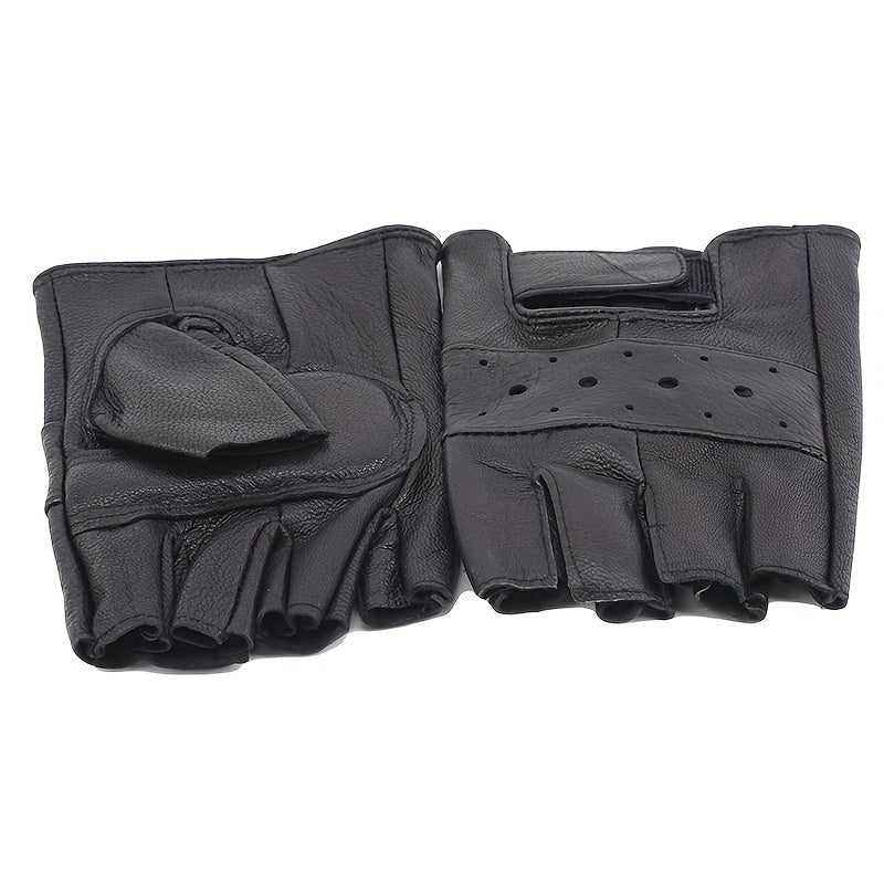 Men's Leather Fingerless Gloves for Outdoor Sports