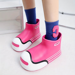 Colorblock Waterproof Ankle Rain Boots Slip On Rubber Water Shoes