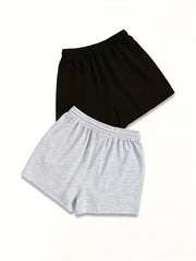 2 Pack Plus Size Slogan Print Shorts Set Women's Casual Elastic Drawstring