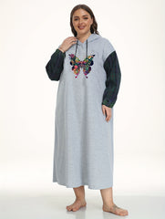 Butterfly Print Plaid Sleeved Hooded Sleep Dress