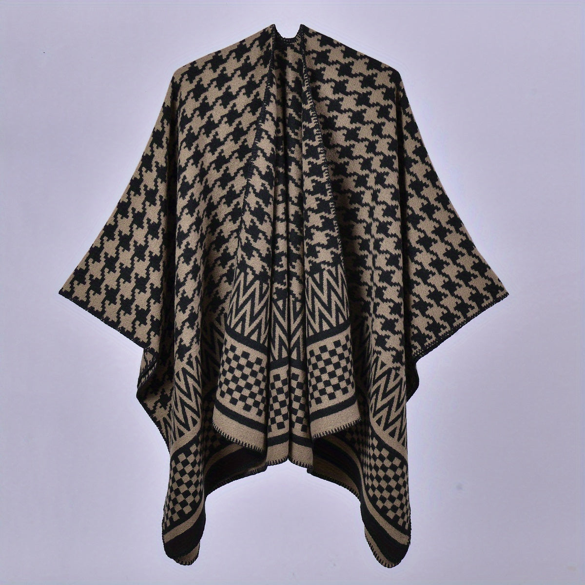 Houndstooth Jacquard Shawl Cashmere Poncho Cape