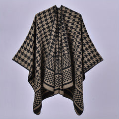 Houndstooth Jacquard Shawl Cashmere Poncho Cape