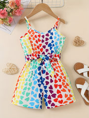 Colorful Heart Graphic Cami Romper Jumpsuit with Belt