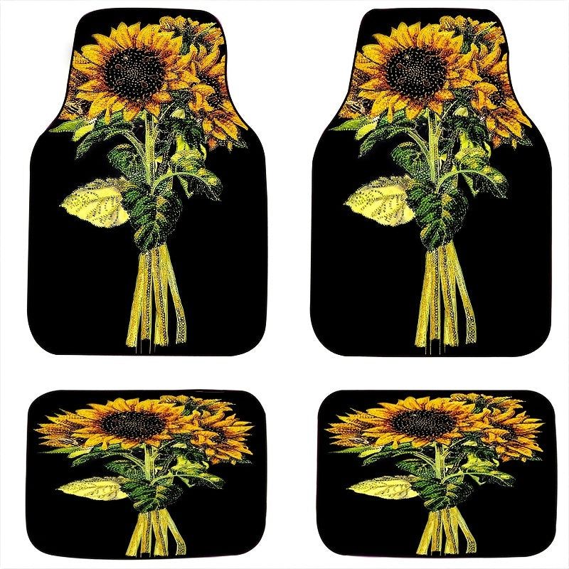 4pcs Sunflower Bouquet Car Floor Mat All-weather Car Protector