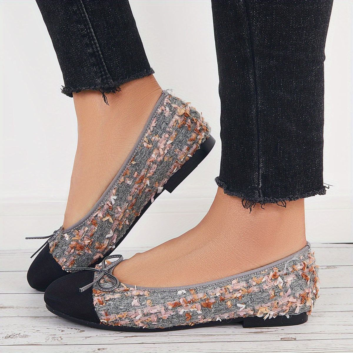 Women's Bowknot Ballet Flats Soft Sole Slip On Colorblock Flats
