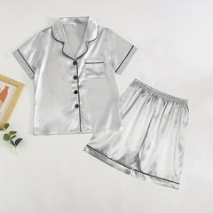 Kid's 2pcs Pajamas Short Sleeve Top & Shorts Set Button Front Loungewear