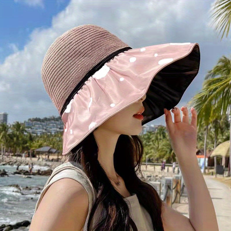 Polka Dot Double Layer Sun Hat Women Beach Hat
