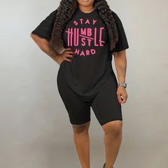 Slogan Print Crop Top & Shorts Sports Outfits Set