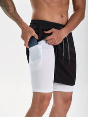 Men's 2 in 1 Running Shorts Quick Dry Gym Training Multicolor S