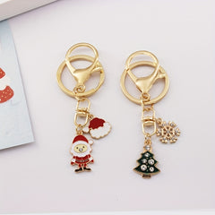 Christmas Series Cartoon Alloy Key Chain Ring Purse Bag Charm Car Ornament
