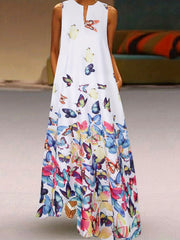Butterfly Print V Neck Dress Sleeveless Casual Dress