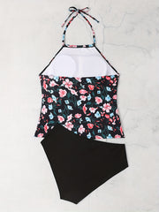 Floral Print Halter Neck Tankini Set