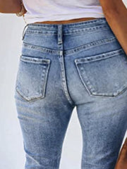 Washed Button Fly Stretch Flared Leg Jeans