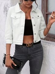 Flap Pockets Denim Jackets Single Breasted Button Non Stretch Lapel Denim Coats