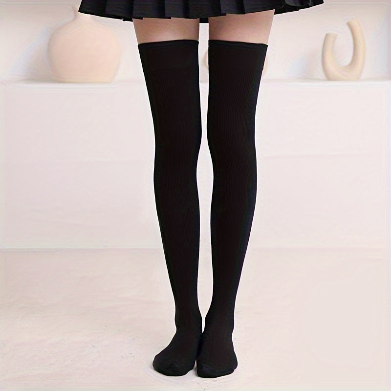 Women's Solid Thigh High Socks Over The Knee Stockings