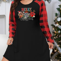 Plus Size Christmas Lounge Dress Women's Plus Christmas Dog Paw Graphic