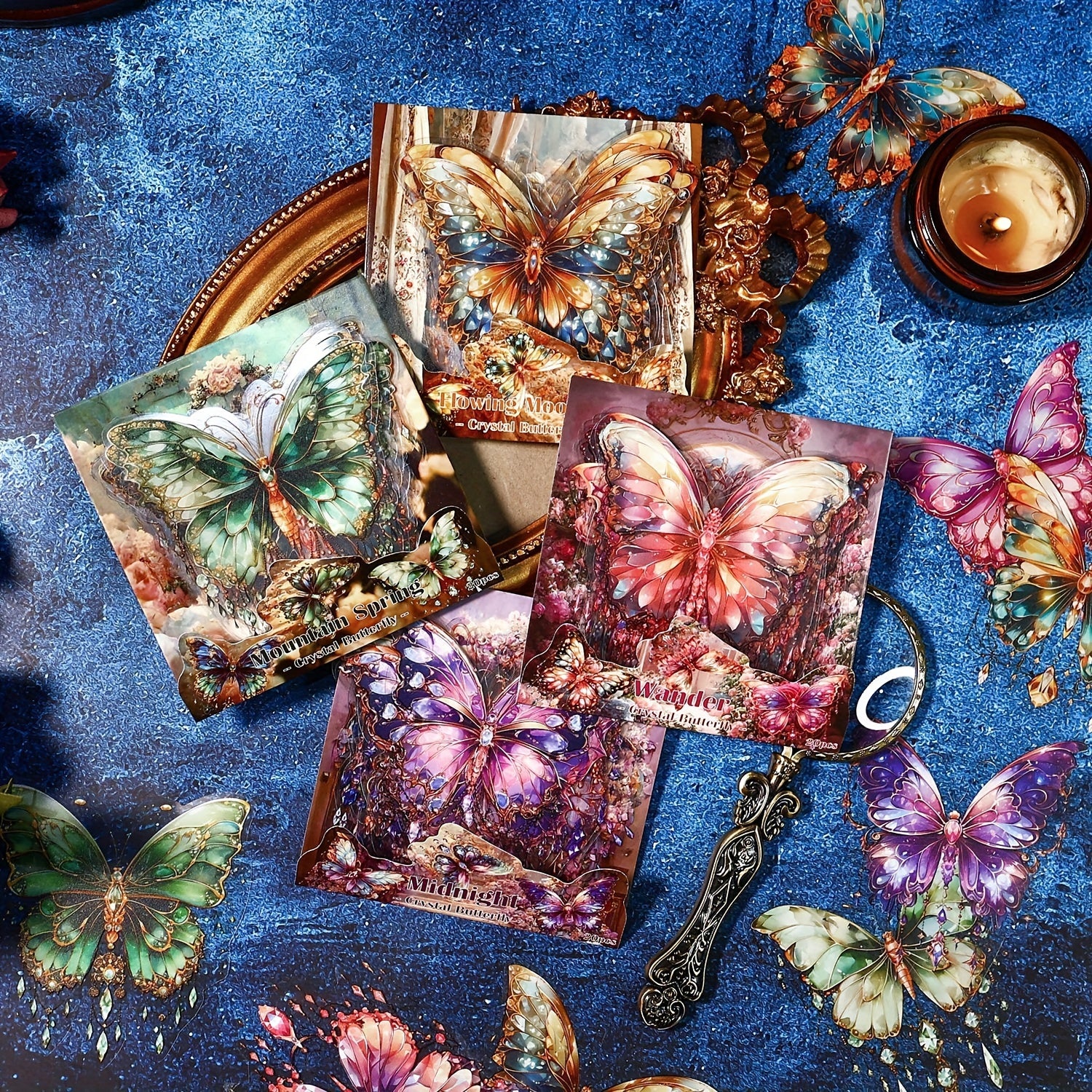 20Sheets Butterfly Crystal Flash Sticker Pack Retro Gorgeous Diary Decoration