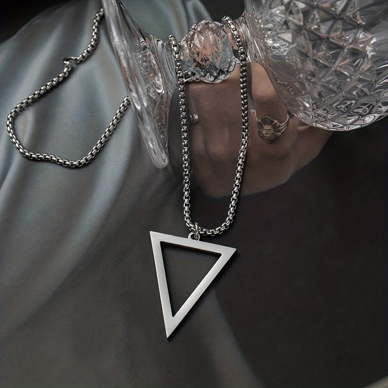 Men's Stainless Steel Triangle Pendant Square Chain Necklace