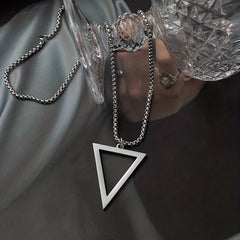 Men's Stainless Steel Triangle Pendant Square Chain Necklace