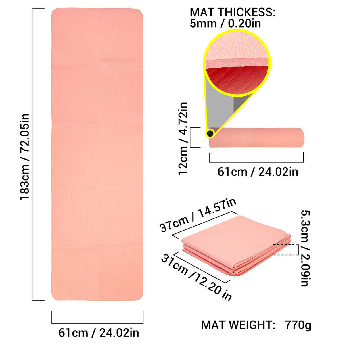 Foldable Yoga Mat - Non Slip Surface - Moisture Resistant