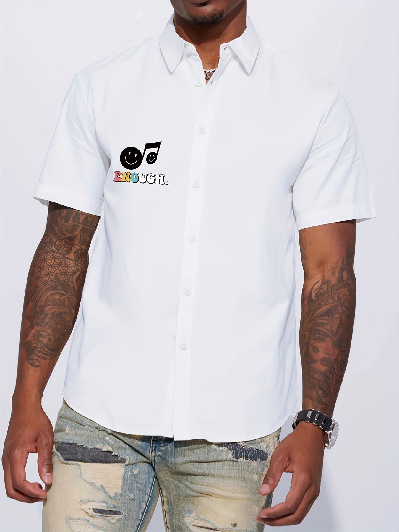 Skull Hot Dog & Letter Graphic Print Men's Casual Lapel Shirt