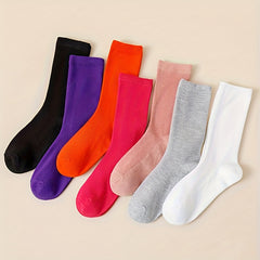7 Pairs Women's Solid Mid Tube Socks