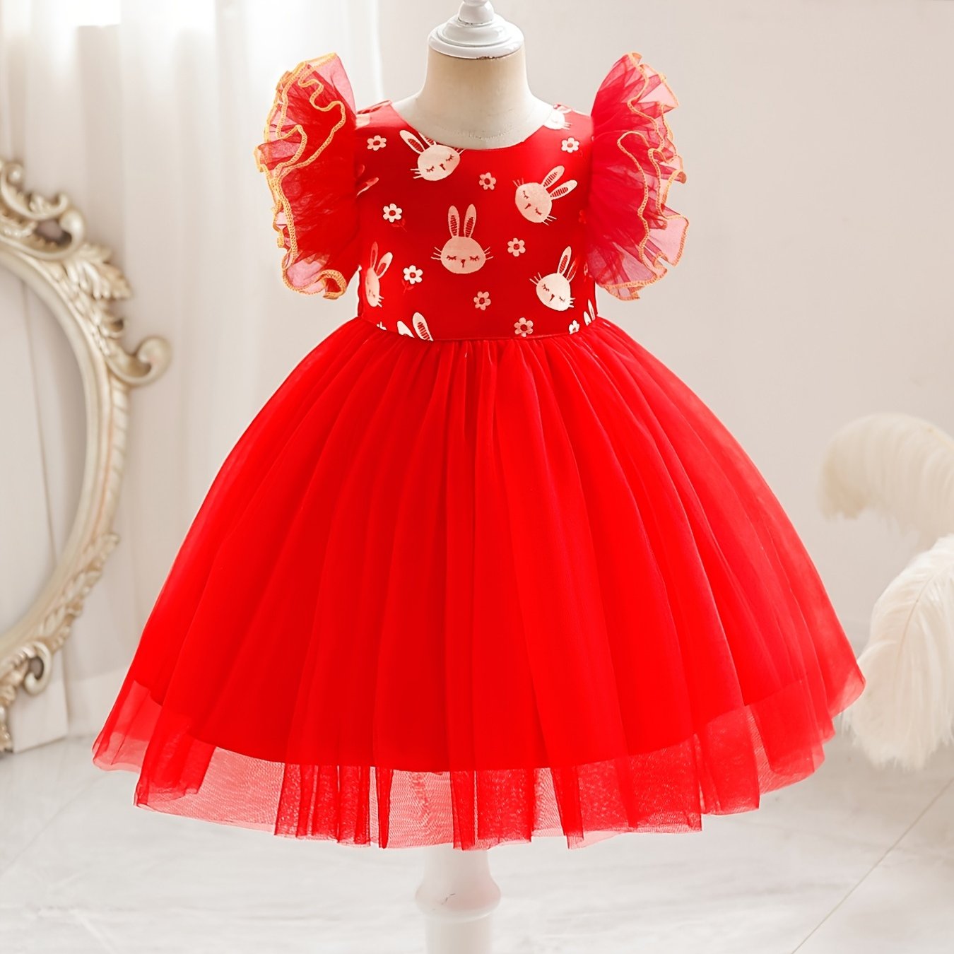 Ruffled Rabbit Embroidered Princess Dress for Party