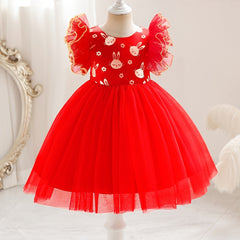 Ruffled Rabbit Embroidered Princess Dress for Party