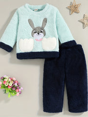 Kids Cartoon Print Pajama Set Warm Winter Loungewear