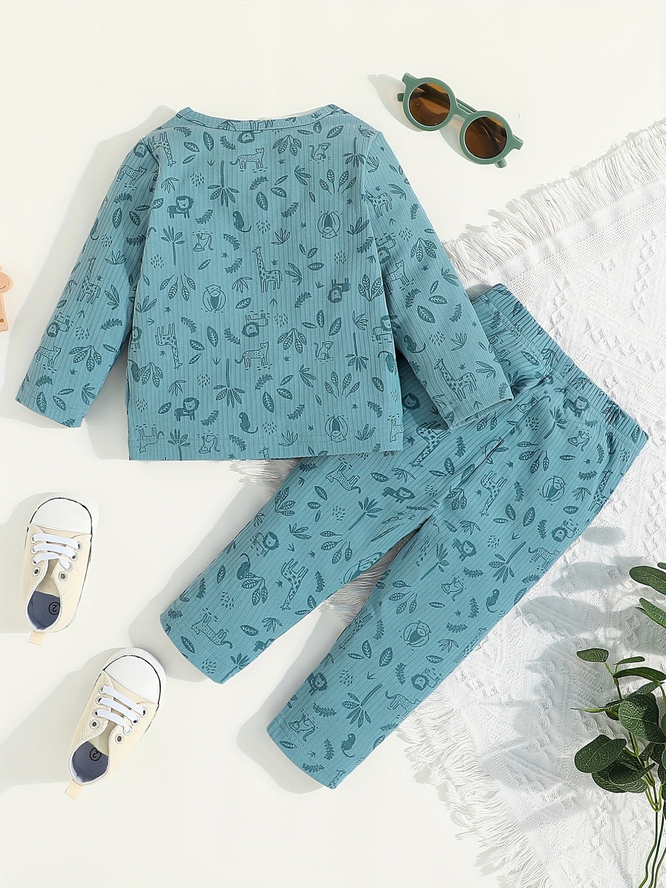 Baby Boy's Stripe Animal Printed Casual Suit Long Sleeve Top & Trousers