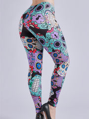 Skull Print Skinny Leggings High Waist Women's Clothing