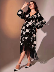 Floral Lantern Sleeve Maxi Party Dress