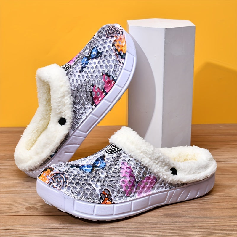 Women's Casual Butterfly Pattern Warm Hole Shoes Comfortable Outdoor Slippers