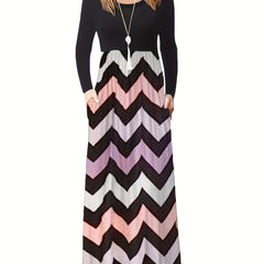 Chevron Print Maxi Dress Women's Clothing
