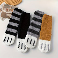 4 Pairs Cat Claw Fuzzy Socks Soft & Warm Mid Tube Women's Stockings