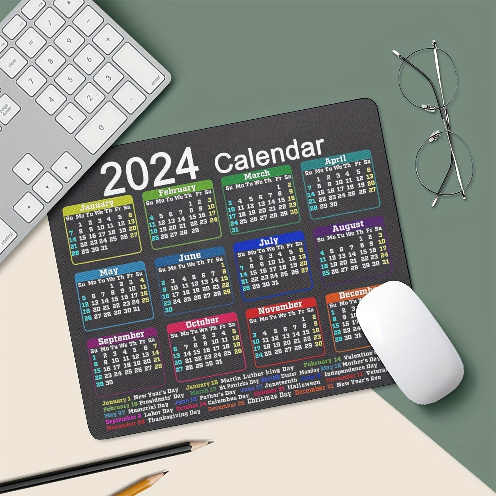 Mouse Pad Calendar Non-slip Rubber Base Waterproof Mouse Pad