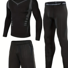 Men's Quick Drying Long Sleeve T-shirt & Shorts Set for Fitness