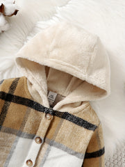 Boys Plaid Hooded Jacket Toddler Warm Coat